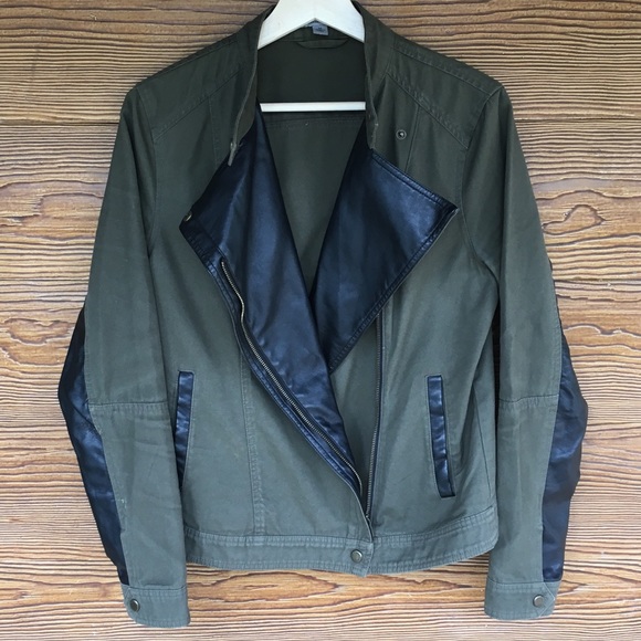 Marc NY Green Military Jacket with Faux Leather M - Picture 3 of 6